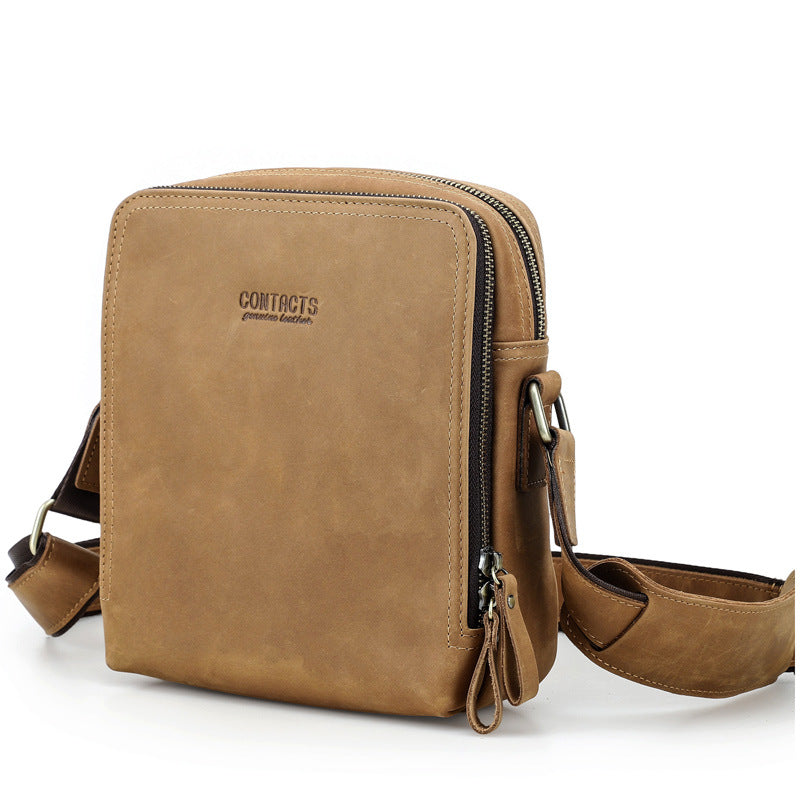 Men's Black Angel Retro Crazy Horse Leather Men's Shoulder Bags