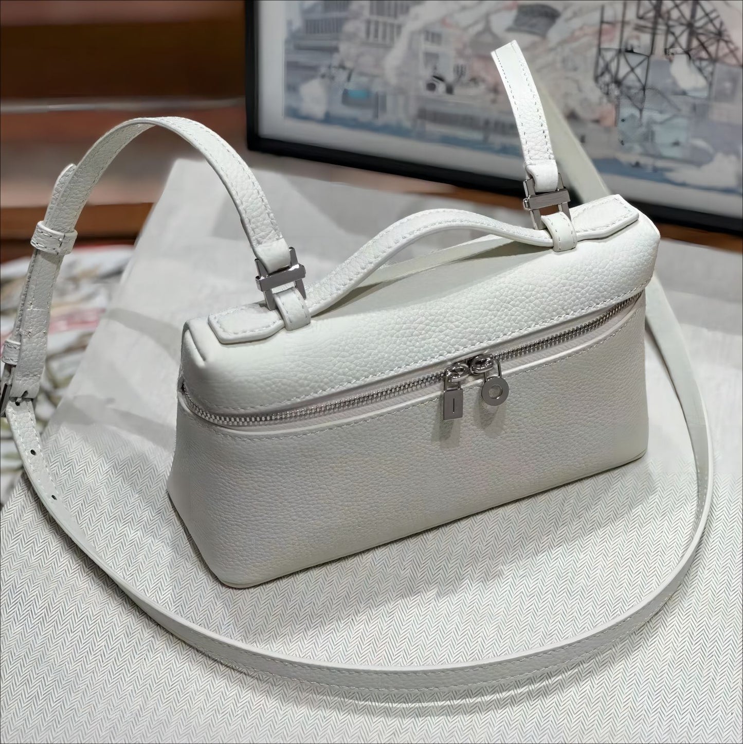 Women's Genuine Leather Lunch Box Kelly Lychee Pattern Shoulder Bags