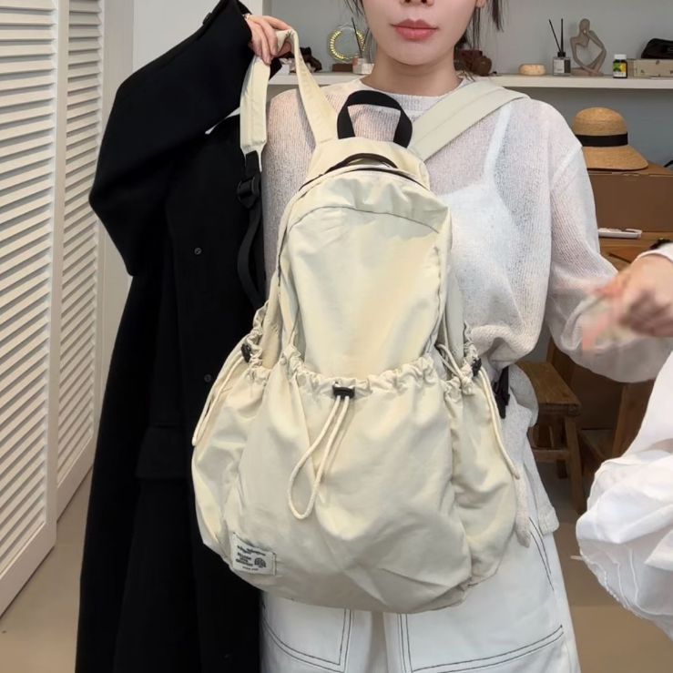 Women's Niche Simple Korean Drawstring Nylon Lightweight Backpacks