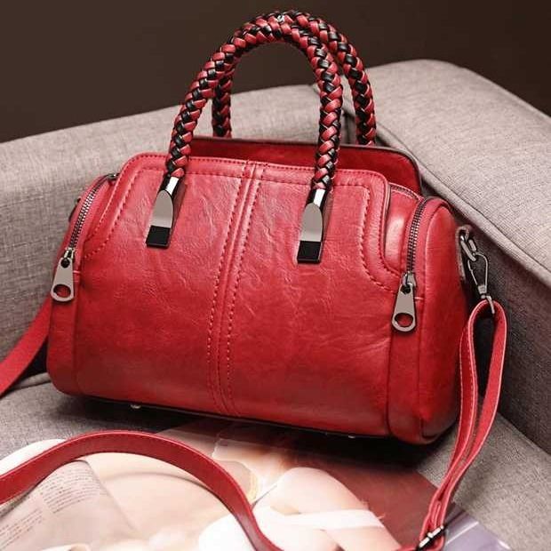 Women's Big Boston Soft Leather Fashion Woven Handbags