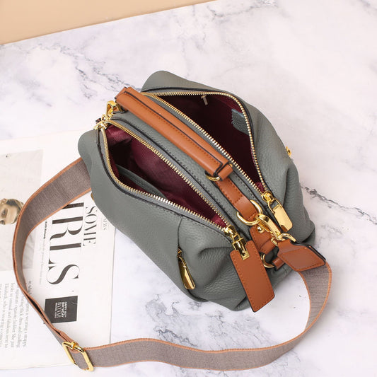 Women's Layer Leather Contrast Color Beautiful Portable Pillow Handbags