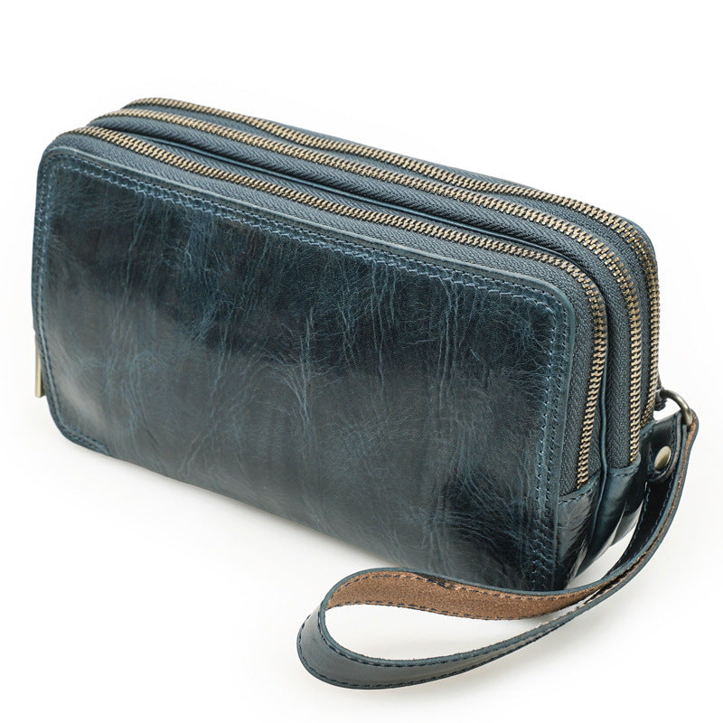 Tree Lamb Oil Leather With Wrist Strap Clutch Men's Messenger Bags