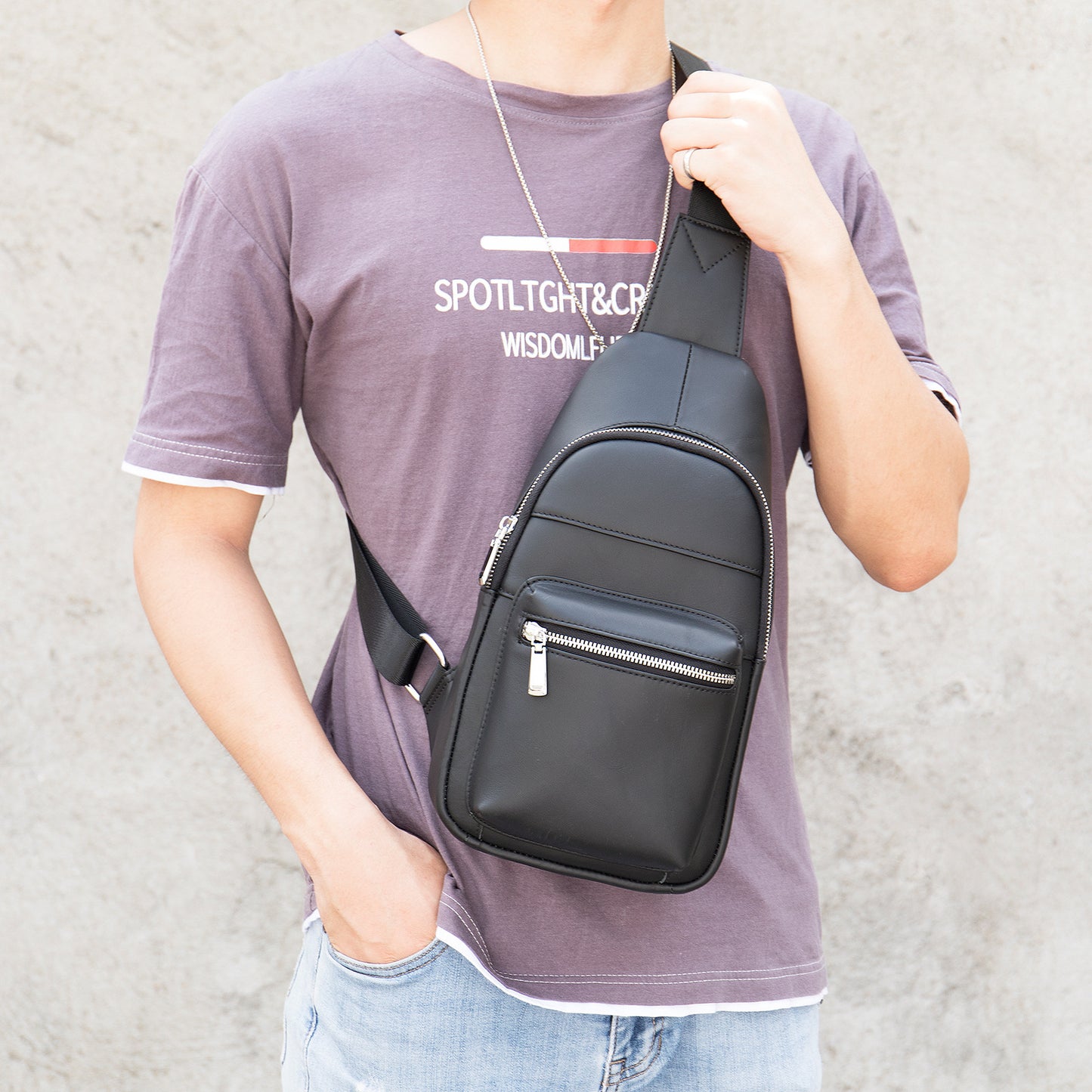 Men's Slanted High-grade Household First Layer Cowhide Men's Chest Bags