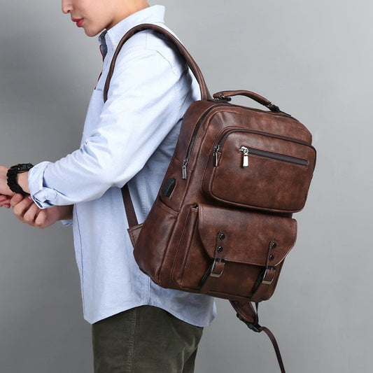 Men's Leather Business Leisure Large Capacity Inch Backpacks