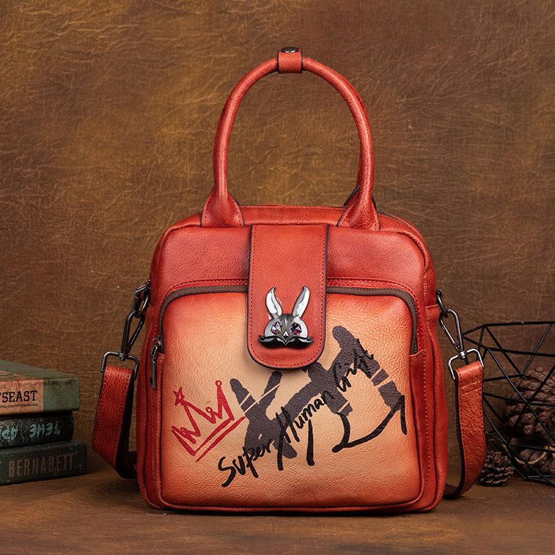 Women's Top Layer Cowhide Chinese Style Retro Backpacks