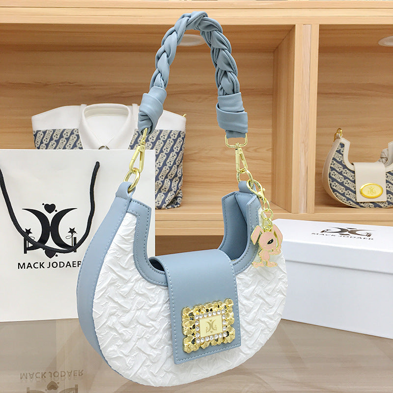 Women's French Minority Embossed Crescent Hand-woven Twist Armpit Bags