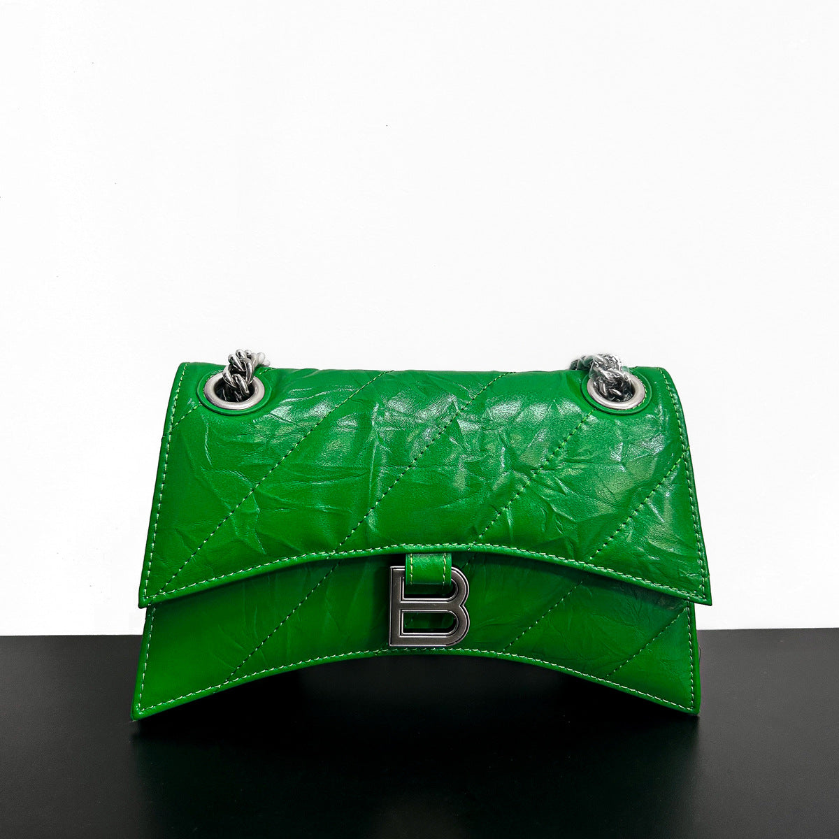 Layer Cowhide Hourglass Pleated Rhombus Chain Single Shoulder Bags