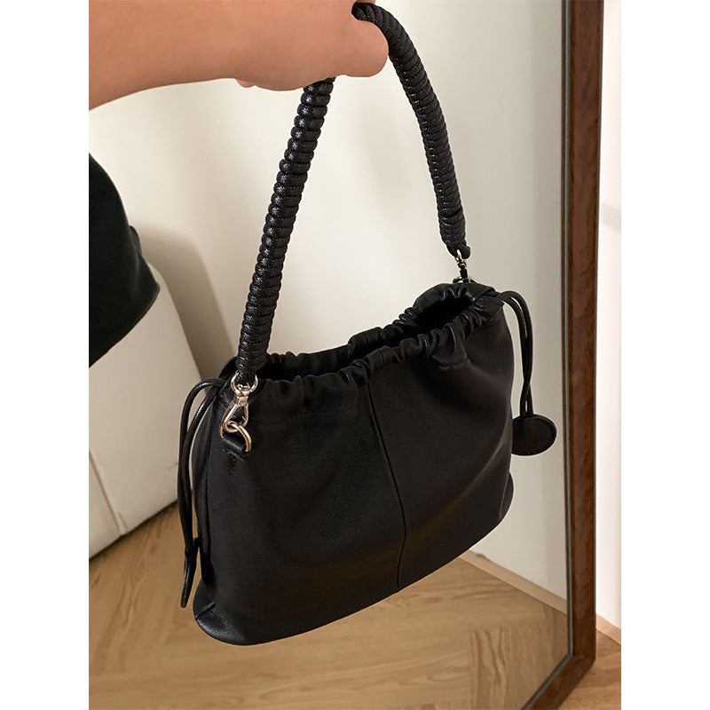 Women's Glutinous Sheepskin Genuine Leather Drawstring Niche Crossbody Bags