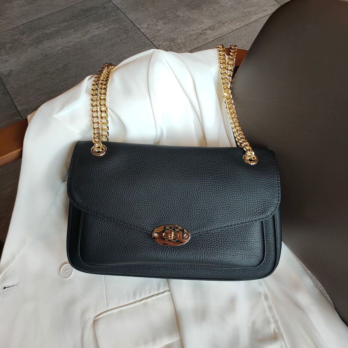 Women's Chain Design Premium Leather Portable Underarm Shoulder Bags