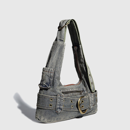 Women's Retro Hot Underarm Niche Washed Denim Armpit Bags