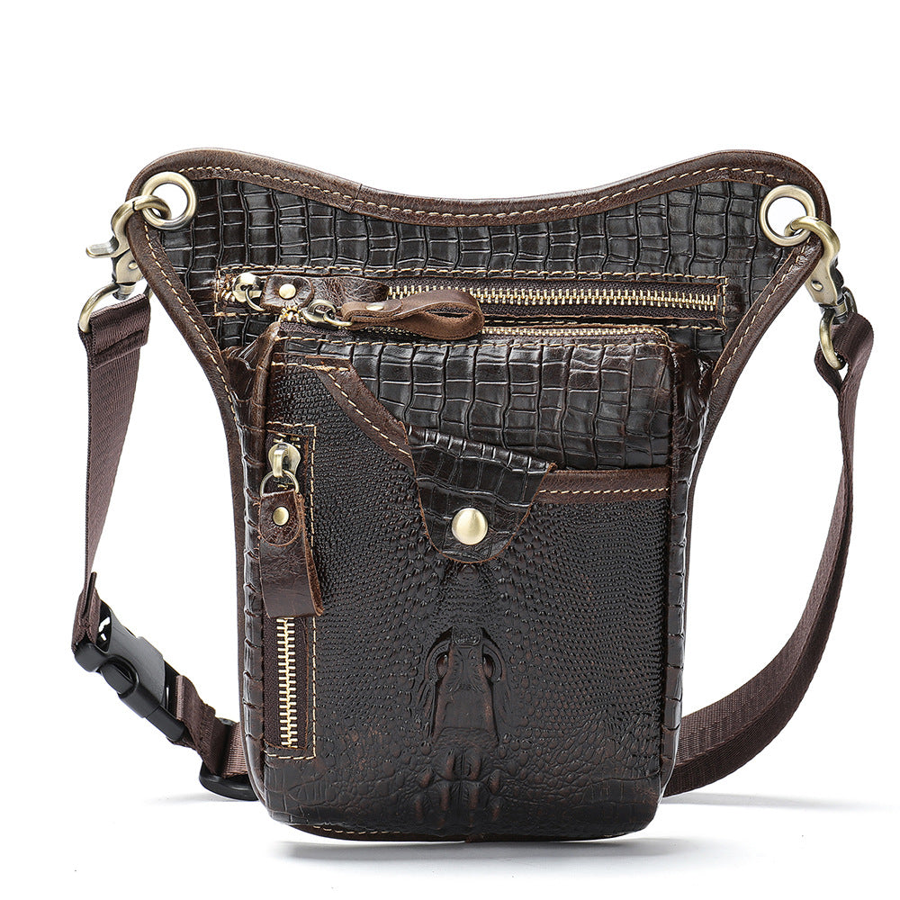 Men's Denim Genuine Leather Leg Cowhide Motorcycle Men's Waist Packs