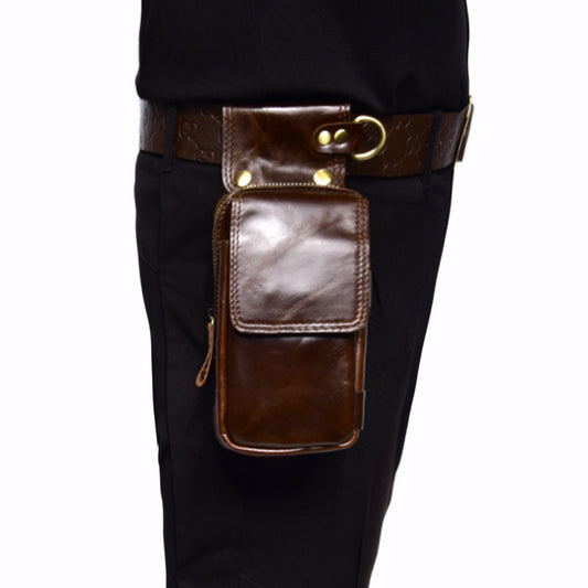Men's Trendy First Layer Cowhide Crazy Horse Mobile Men's Waist Packs