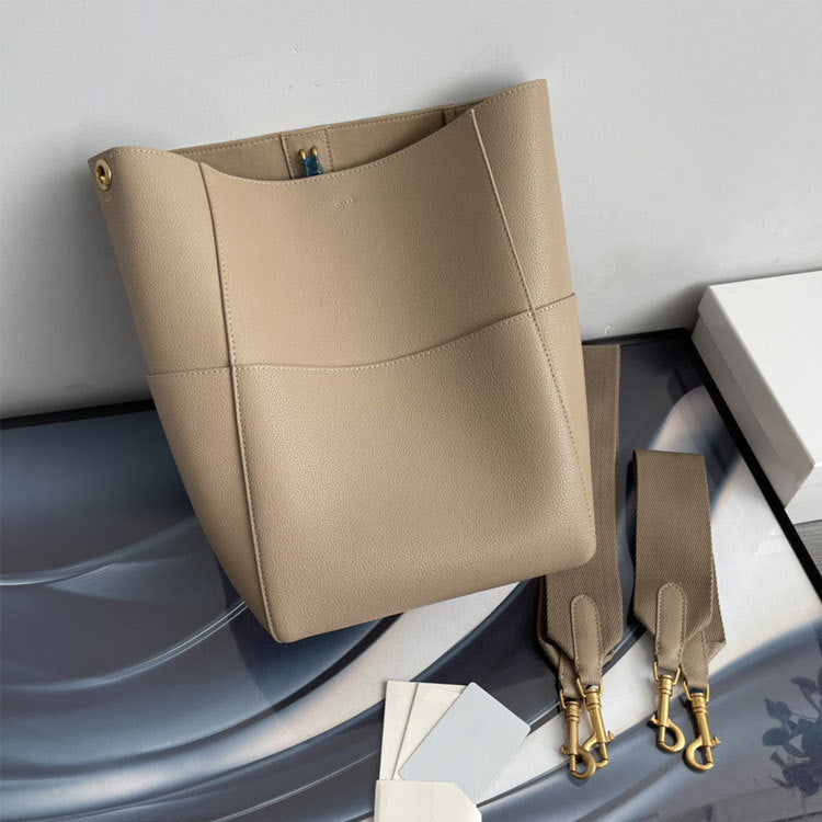 Lady's Korean Style Solid Color Wide Strap Bucket Bags