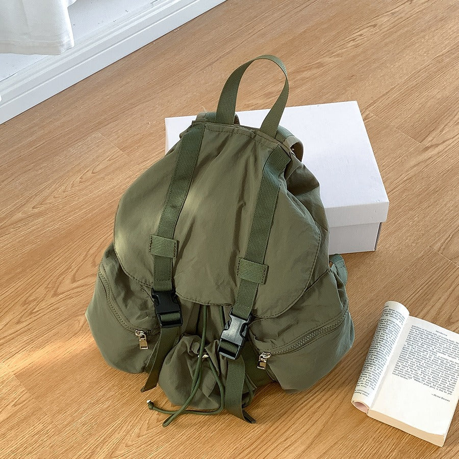 Flip Drawstring Pleated Simple Female College Backpacks
