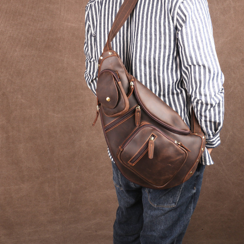 Men's Vintage Crazy Horse Leather Handmade Cowhide Men's Chest Bags