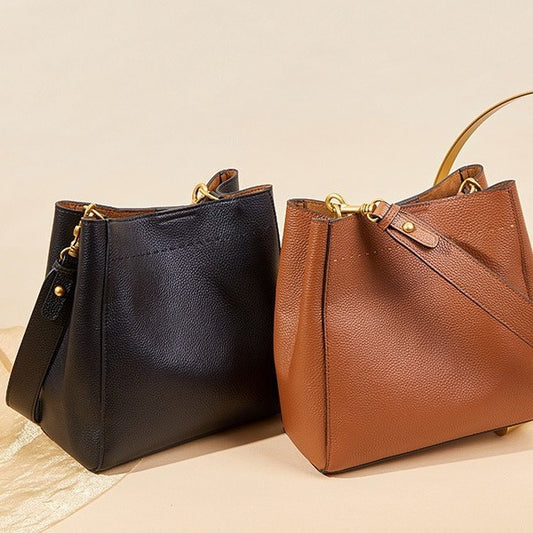 Women's Creative Fashionable Retro Genuine Leather Bucket Bags