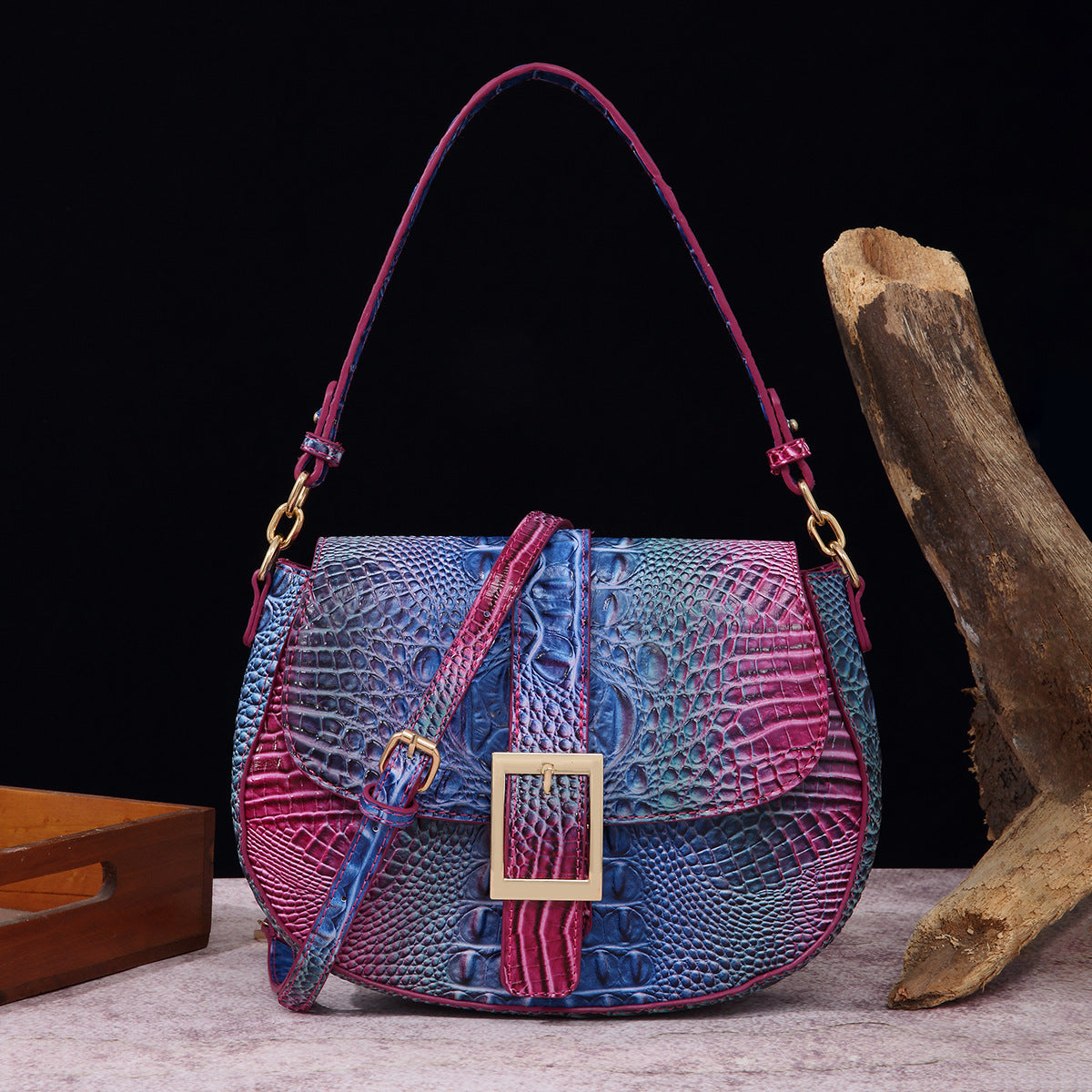 Women's Retro Hand-held Underarm Baguette Crocodile Pattern Crossbody Bags