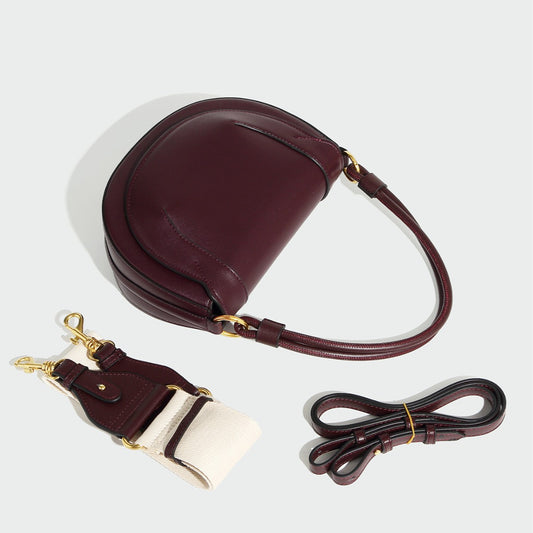 Women's Red Saddle Contrast Color String Decoration Portable Crossbody Bags
