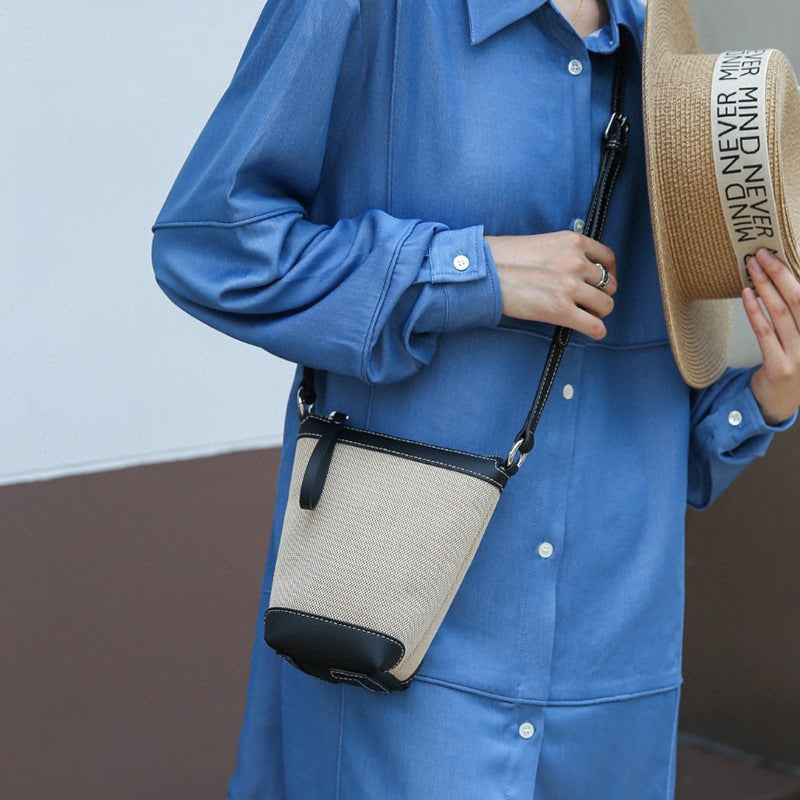 Women's Fashion Mobile High-grade With Leather Canvas Crossbody Bags