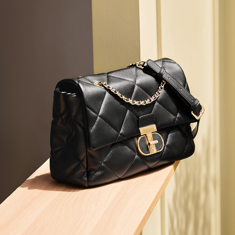 Women's Summer Large Capacity Rhombus Chain Genuine Shoulder Bags