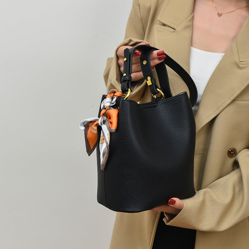 Women's Leather Free Silk Scarf Mother Advanced Bucket Bags