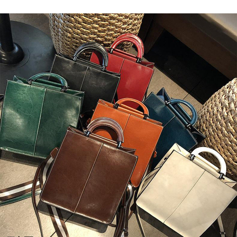 Women's Oil Wax Cowhide Big Fashionable Elegant Bags