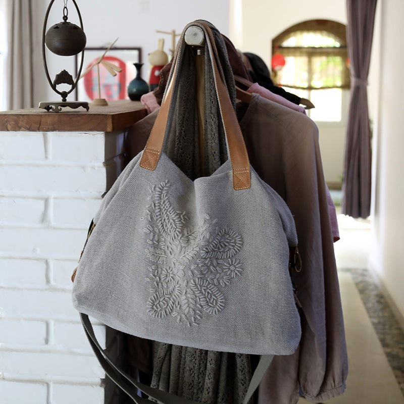 Artistic Retro Style Cotton Linen Embroidery Shoulder Bags