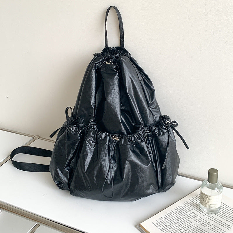 Women's Drawstring Leather Large Capacity Personalized Simple Backpacks