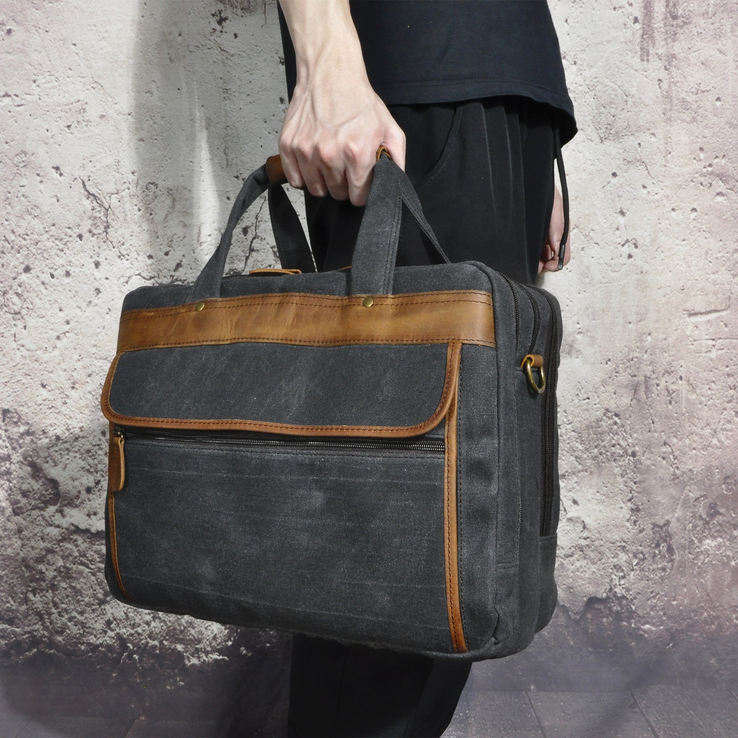 Men's Wax Cowhide Vintage Inch Business Official Men's Briefcases