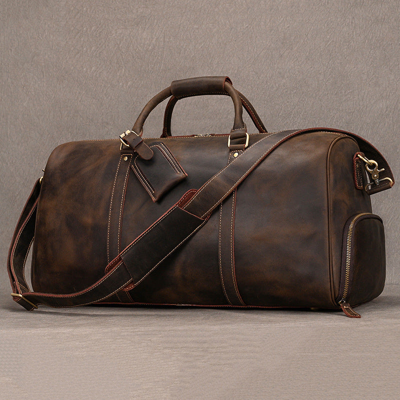 Men's Black Cowhide Large Capacity With Shoe Travel Bags