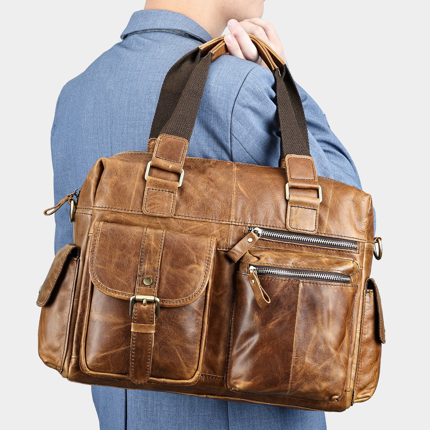 Vintage Large Capacity Leather Horizontal Business Bags