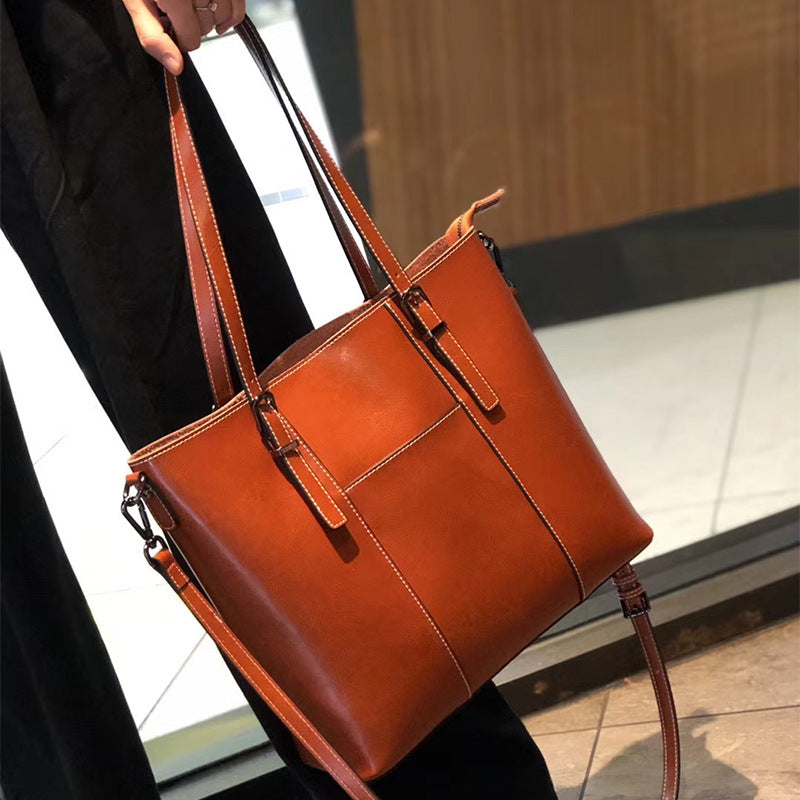 Women's Genuine Leather Large Retro Capacity Totes Shoulder Bags