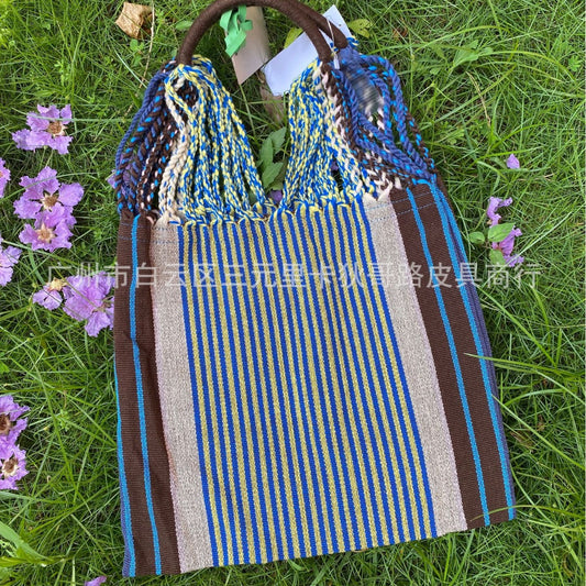 Stripe Hammock Knitted Wool Woven Large Shoulder Bags