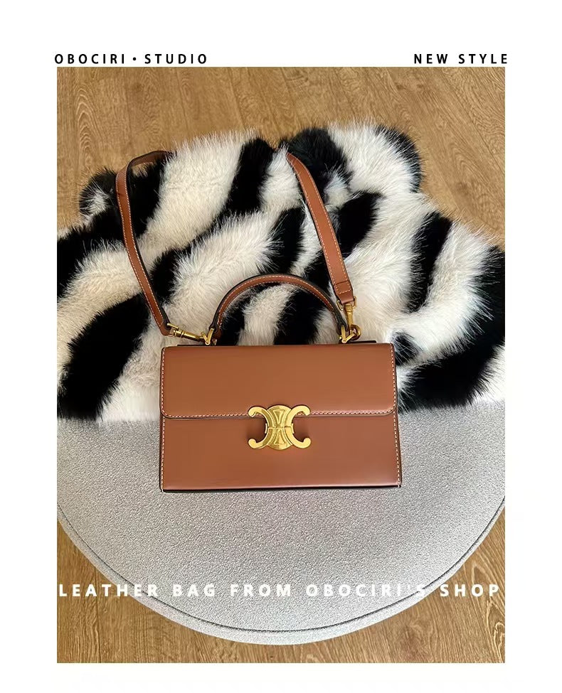 Women's Box Design Portable Retro Presbyopic Genuine Handbags