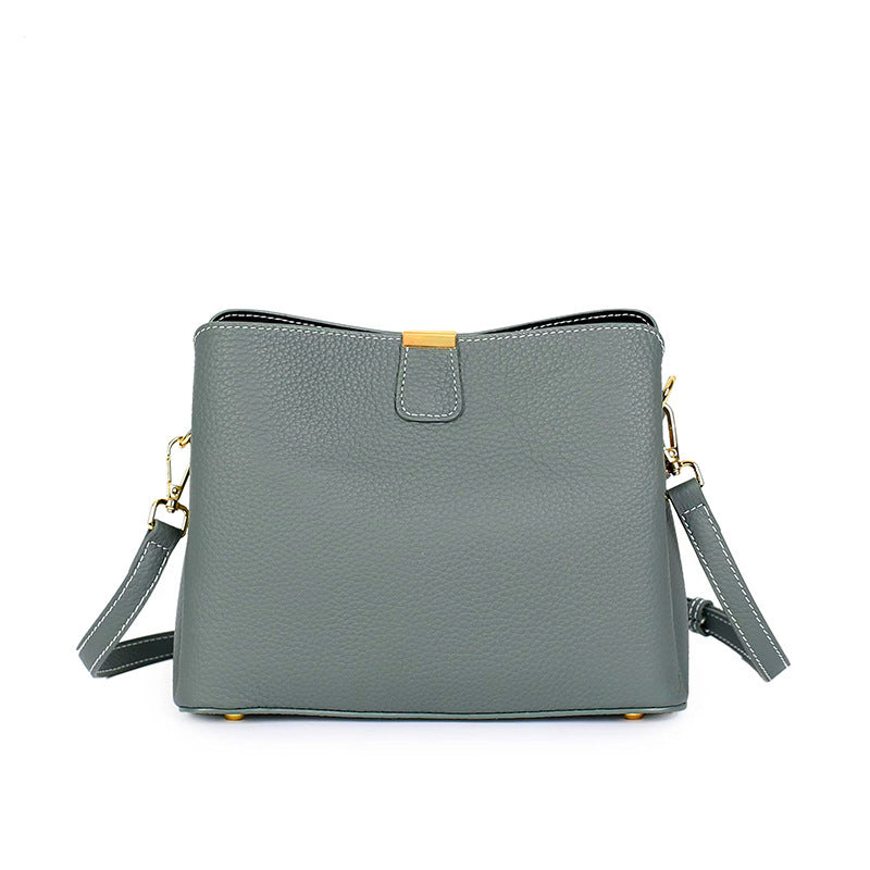 Women's Summer Portable Western Style Fashion Simple Genuine Leather First Bucket Bags