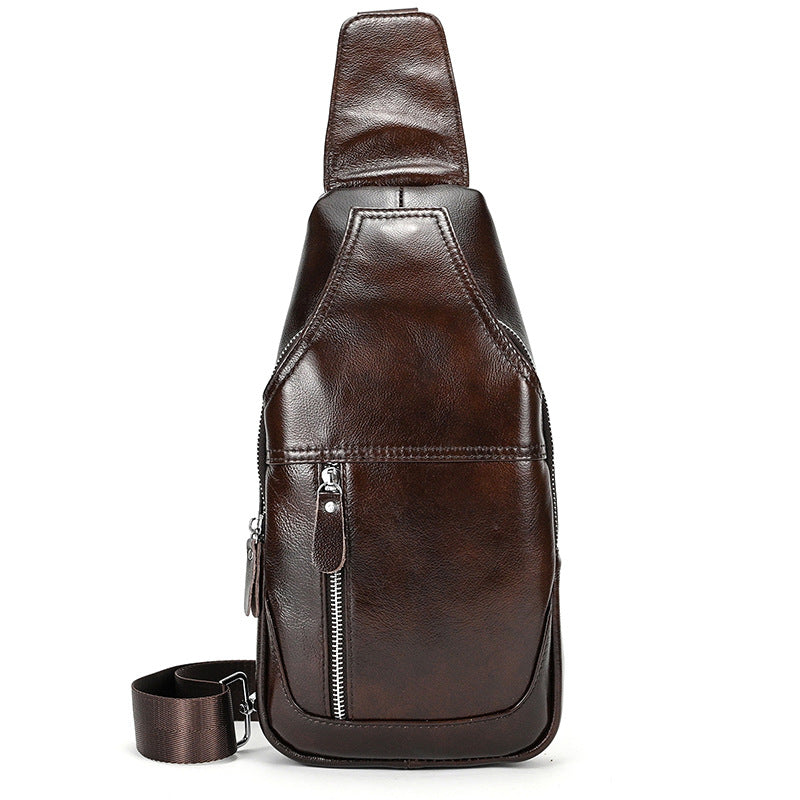 Men's Genuine Leather Black First Layer Cowhide Men's Chest Bags