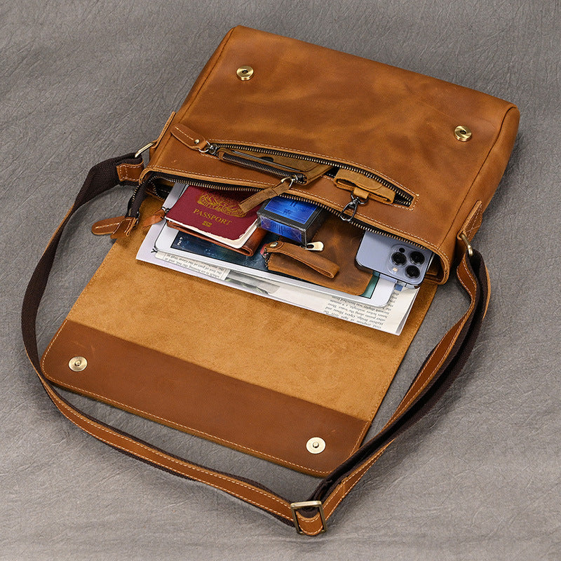Men's Crazy Horse Leather Large Flip Storage Men's Shoulder Bags