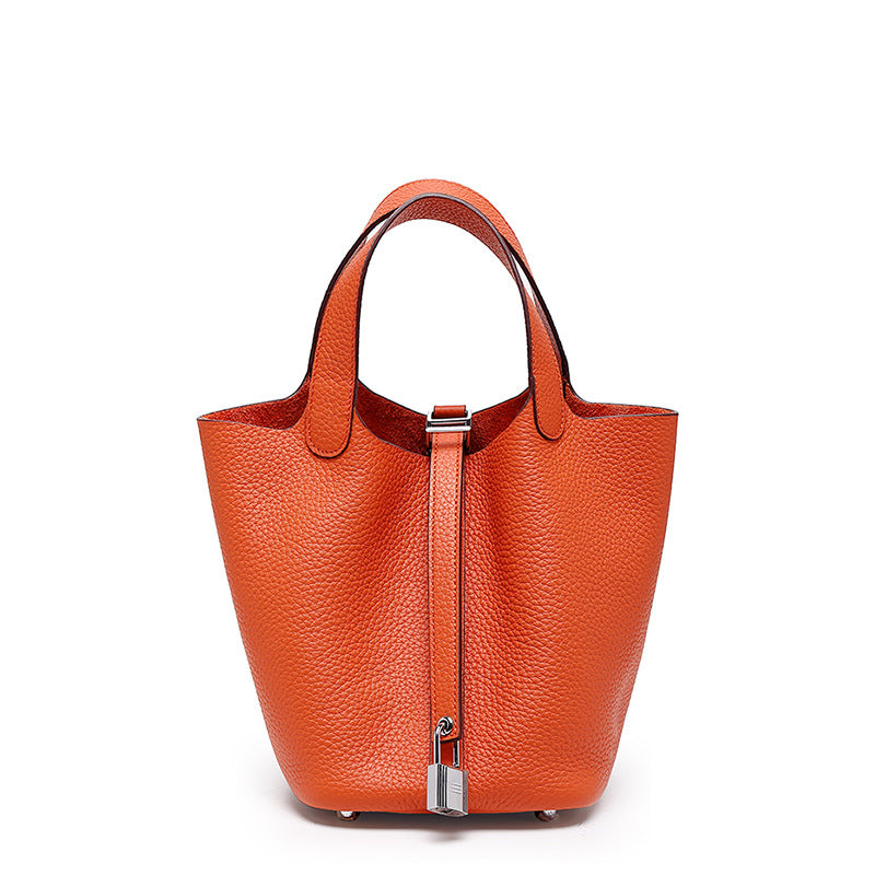 Women's High Quality Genuine Leather Vegetable Basket First Layer Cowhide Bucket Bags
