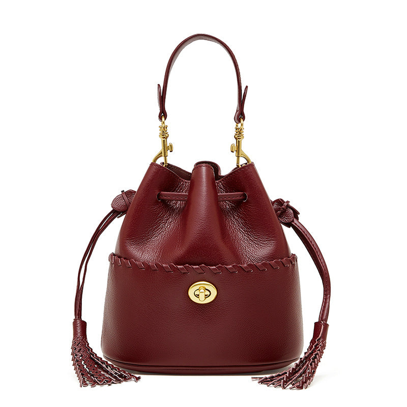 Women's High-grade First Layer Cowhide Genuine Leather Bucket Bags