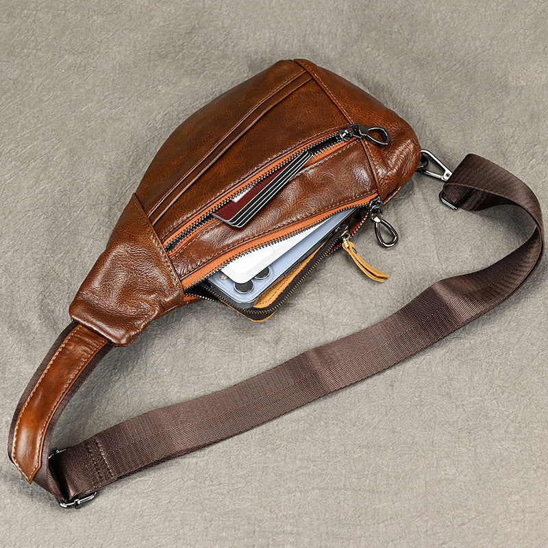 Men's Fashion Leather First Layer Cowhide Retro Men's Chest Bags