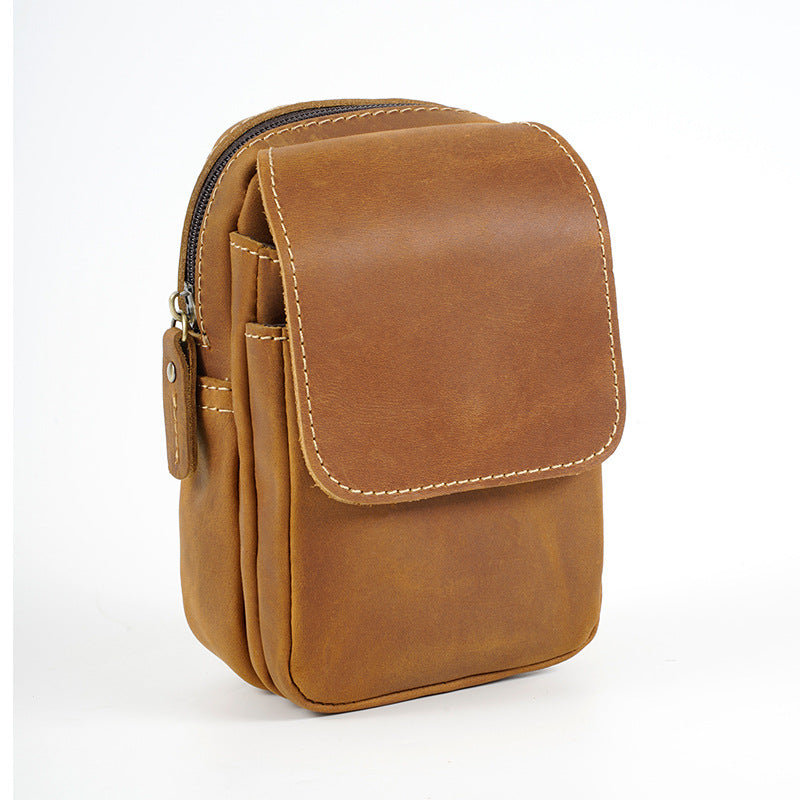 Men's Retro Leather Pocket Crazy Horse Across First Layer Men's Waist Packs