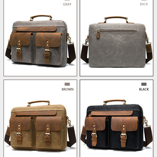 Men's Cowhide Cloth Vintage Business Inch Computer Men's Briefcases