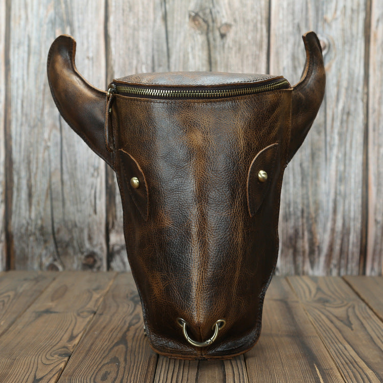 Cow Head Simple Stylish Personality Genuine Motorcycle Men's Shoulder Bags