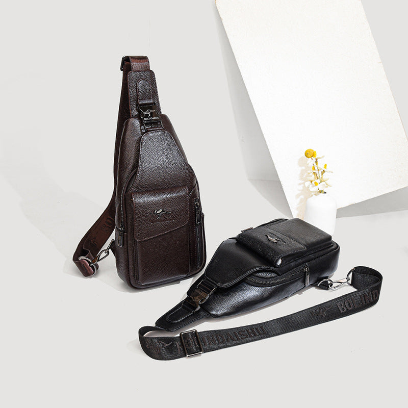 Men's Genuine Leather Cowhide Korean Style Trendy Men's Chest Bags