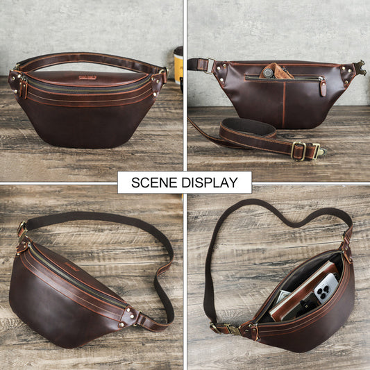 Men's Retro Crazy Horse Leather Large Capacity Bags