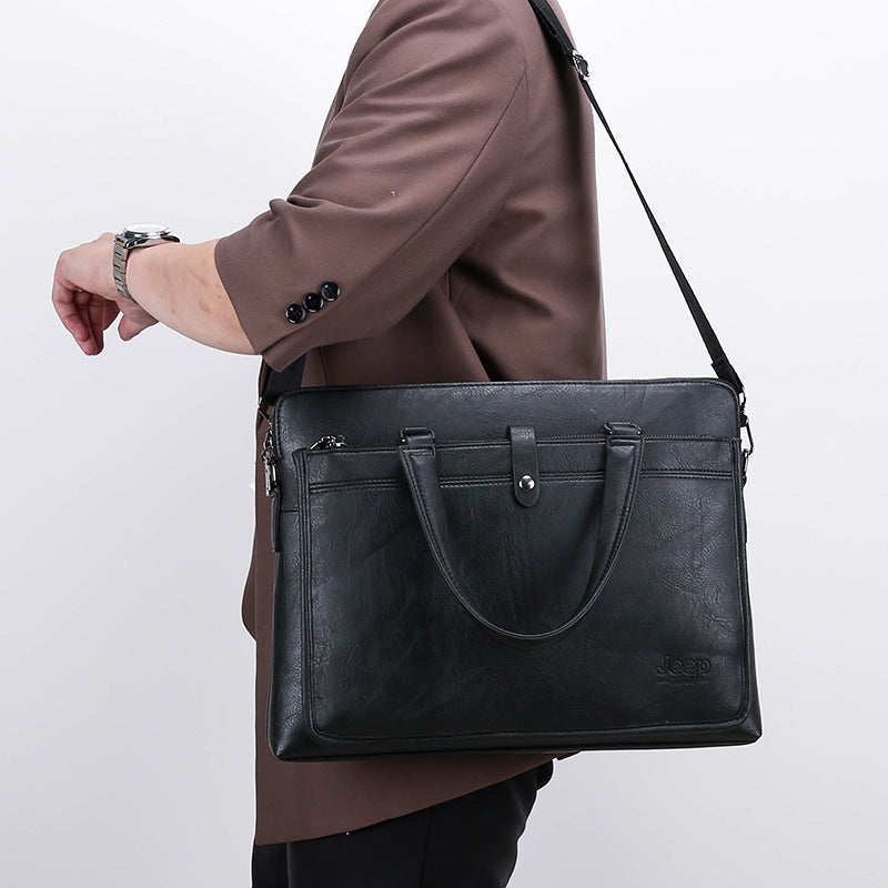 Men's Horizontal Hand-held Business Soft Leather Men's Briefcases