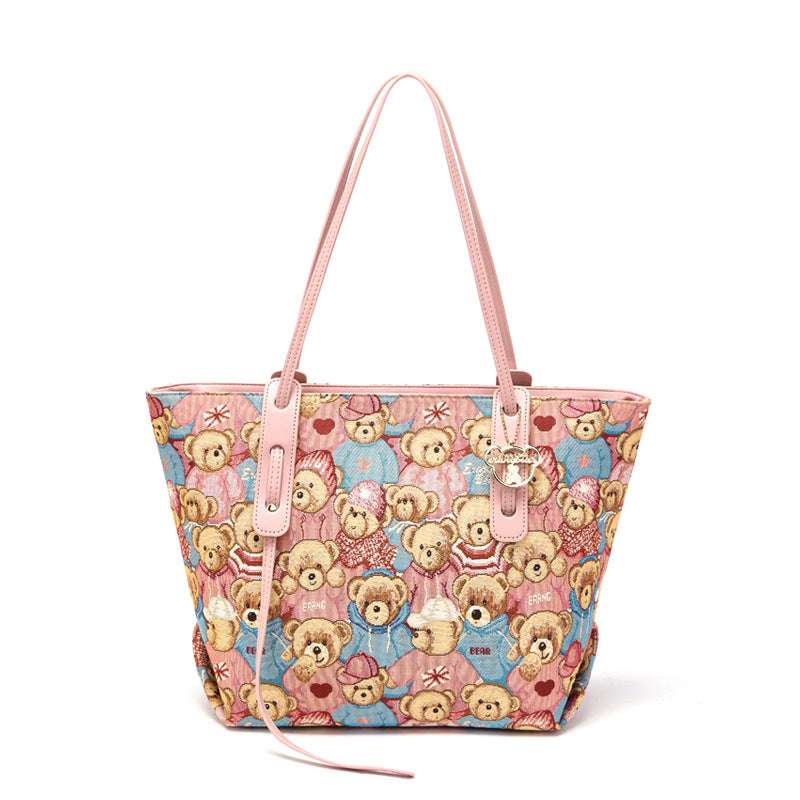 Women's Bear Attachment Korean Style Fashionable Large Shoulder Bags