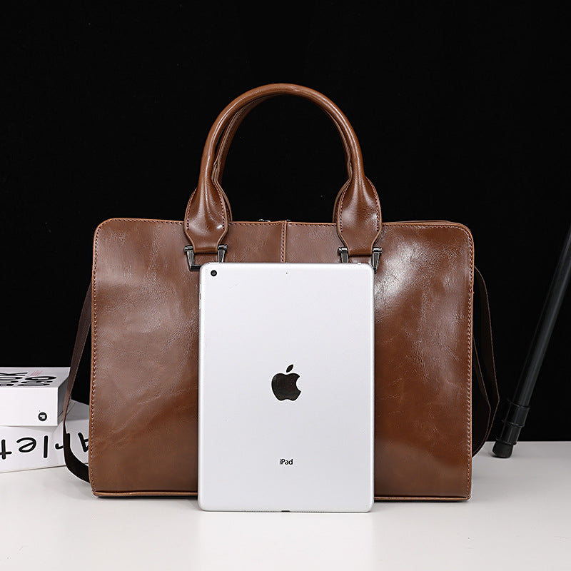 Men's Crazy Horse Leather Retro Commuter Large Capacity Men's Briefcases