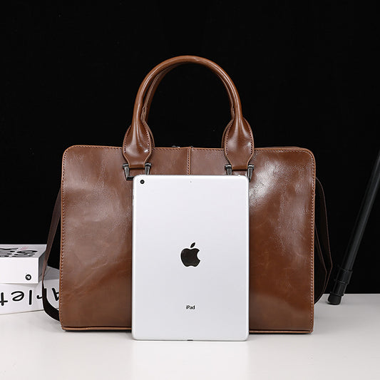 Men's Crazy Horse Leather Retro Commuter Large Capacity Men's Briefcases