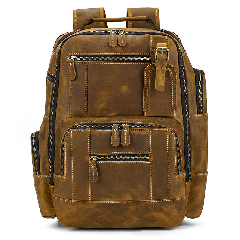 Men's Crazy Horse Leather Top Layer Cowhide Backpacks